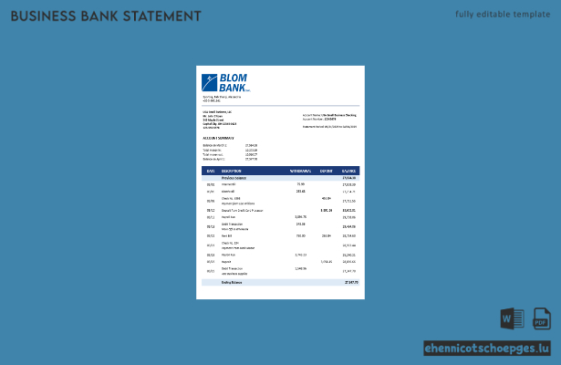Blom Bank of Egypt – Beispiel eines Kontoauszugs für Unternehmenskonten (Word- und PDF-Datei)